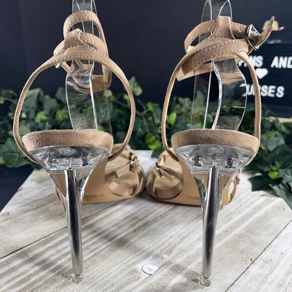 Olivia Ferguson Suede Stiletto Shoe Ankle Wrap Clear High Heel Open Toe Sandal - Picture 5 of 16